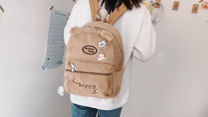 Tas Ransel Wanita Bahan Bulu Halus Import HAPPY FUN Tas Perempuan Korean Lucu BISA COD