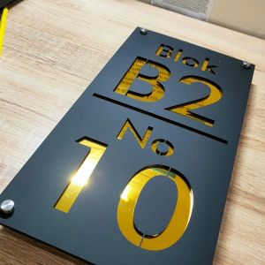 Nomor Rumah Akrilik Minimalis Modern Gold Motif Mirror