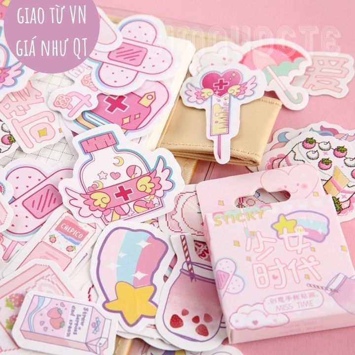 Hộp 46 miếng dán sticker thiết kế độc đáo dễ thương dùng trang trí tiện ...