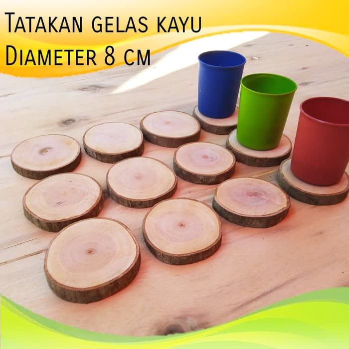 Tatakan gelas kayu alami natural wood coasters diameter 8 cm