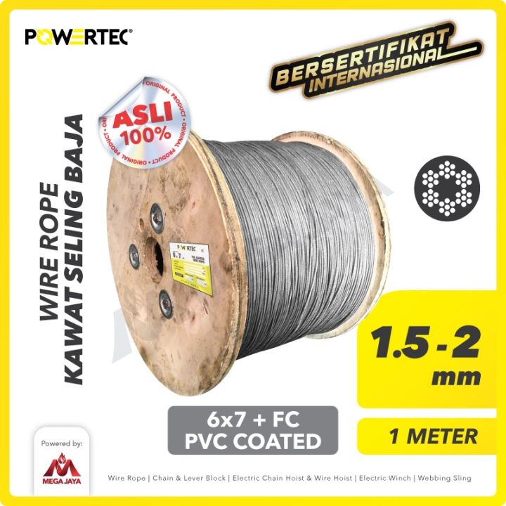 Wire Rope / Kawat Seling Baja 6x7 FC PVC 1.5mm - 2mm POWERTEC - 1 Mtr ...