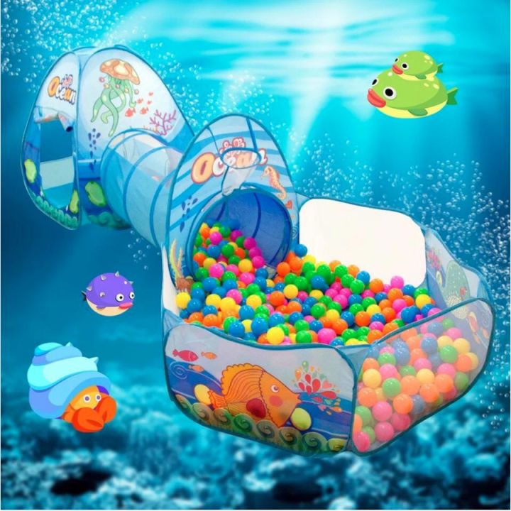 Mainan Tenda Anak Terowongan 4 in 1 + Kolam + Ring Basket Mainan Keranjang Mandi Bola Anak