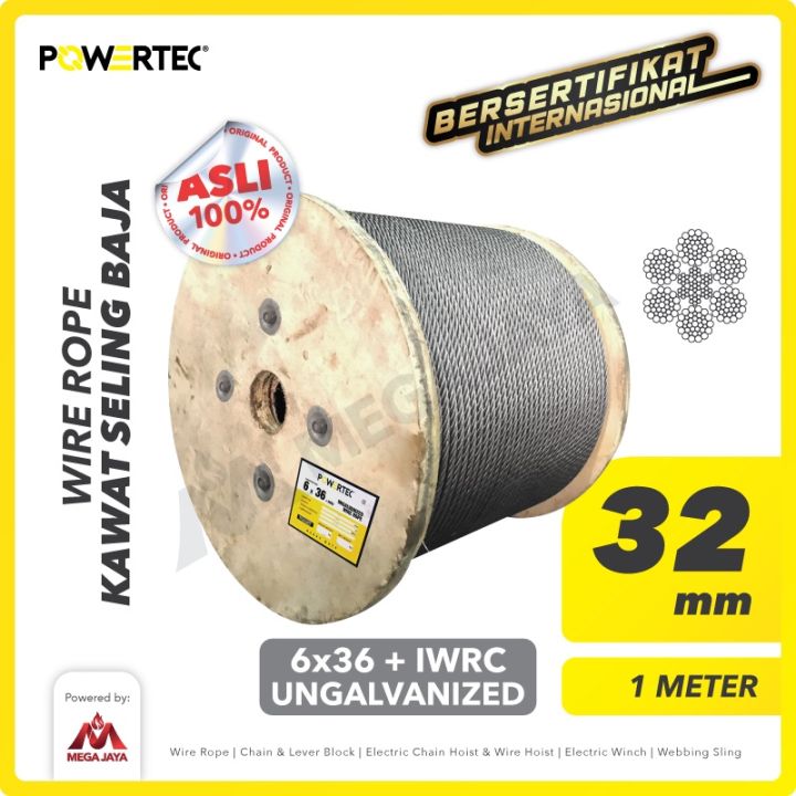 Wire Rope / Kawat Seling Baja 6x36 IWRC 32mm Ungalv POWERTEC - 1 Meter ...
