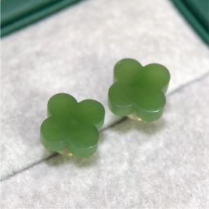 Montagne Jewelry Natural Green Jade 18k Gold Four leaf clover Earring Stud Earrings