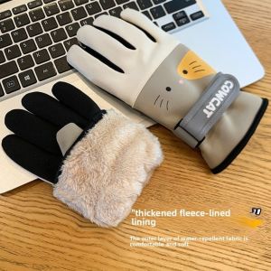 DRESSPLUS Thermal Fleece Winter Gloves Thickened Cartoon Warm Mittens Cute Wear-resistant Cycling Gloves Outdoor
