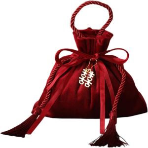 LANCE Velvet Drawstring Candy Bag Non-woven Fabrics Wine Red Chinese Traditional Wedding Gift Bag Drawstring Package Bag With Drawstring and Tassels Flannel Gift Bag Wedding