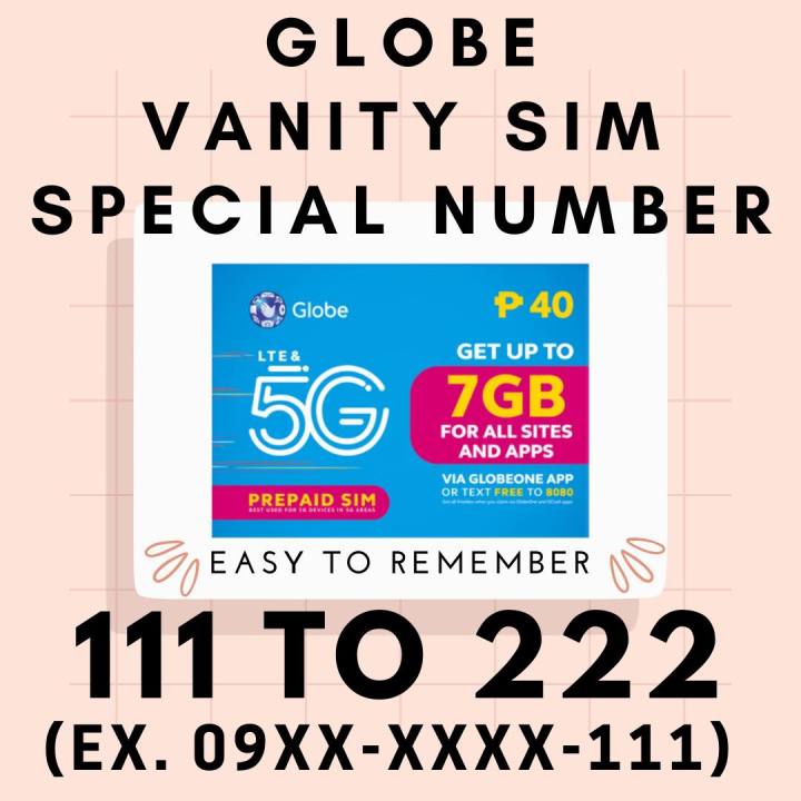 (ex. 09XXXXXX111) GLOBE Vanity Sim/Special Number Tricut 5G Lazada PH