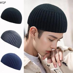 [WQP Fashion Store] Hot Sale Jewerry Street Solid Color Knitted Cap Brimless Warm Vintage Dome Hat Elastic Outdoor Melon Beanie Cap