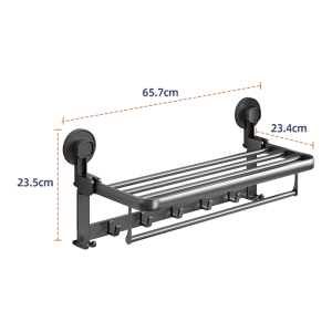 TAILI 65cm suction cup towel rack high-end bathroom punch-free wall-mounted towel rack storage rack integrated bathroom storage rack toilet space aluminum suction cup towel rack with hook hanging rod