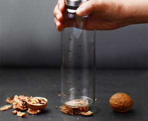 《SG SELLER》German Quark High Temperature Resistant Glass Oil Pot Household Oil Bottles with Scale Non-Hanging Oil Leak-Proof Stainless Steel Mouth Sauce Vinegar Pot
