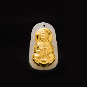White Jade Pure Gold Guanyin Maitreya Buddha Pendant Gold-inlaid jade gourd pendant with the character "Fu" for men and women wholesale on Douyin live broadcast