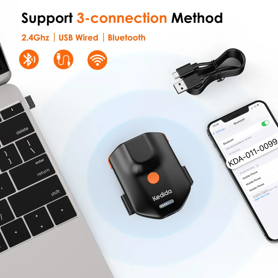 Kedida Portable Back Clip Barcode Scanner, 1D 2D QR Bluetooth Barcode  Scanner Wireless Inventory Barcode Reader Work with Windows, PC, Android,  iOS for Warehouse Book Store Library