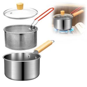 UUMIR Mini Stainless Steel Fryer Pot Portable with Basket and Lid Soup Pot High Quality Durable Saucepan for Kitchen Cooking