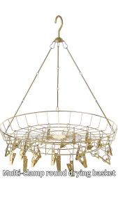 Aluminum Circle Basket Drying Rack with Steel Clips    Compact Laundry Organizer    3 Colors