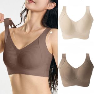 HEALMEYOU Full Cup Push-up Bra Women Wide Shoulder Strap Side Boob Control Wireless Bra Elastic U-shape Seamless Underwear Women
