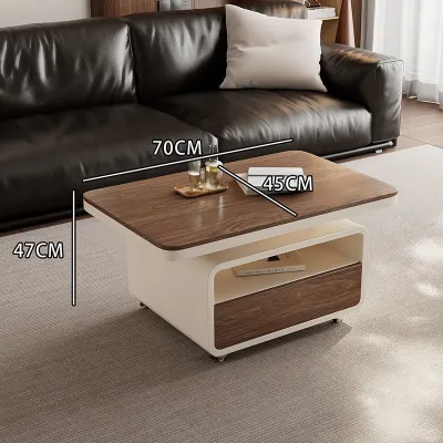 Minimalist Modern Italian Light Luxury Coffee Table for Small Apartment - High-end Rectangular Mobile Coffee Table - Walnut and Rock Slab 2c9b 6220