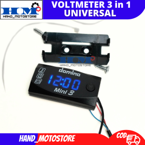 [COD] VOLTMETER DIGITAL AKI / VOLT METER ACCU 3 IN 1 UNIVERSAL SEMUA MOTOR PENAMPIL INDIKATOR VOLTASE AKI SUHU DAN JAM NYALA LAMPU LED WATERPROOF