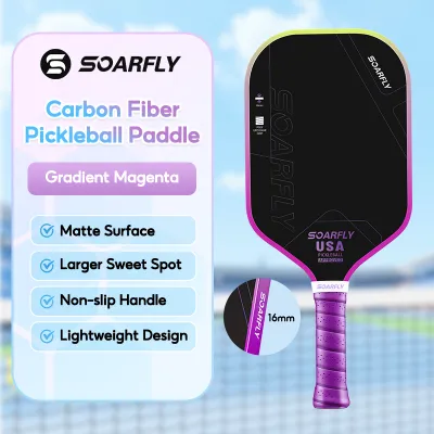SOARFLY Professional 16mm Pickleball Paddles Seamless Thermal‑Press Carbon Fiber Surface Shock‑Absorbing Honeycomb Core Non‑Slip Grip for Indoor Outdoor Competitive Play