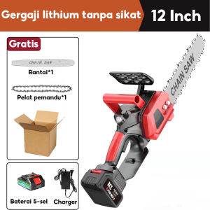 REAIM Gergaji Mesin Mini 12 Inch 598V - Chainsaw Cordless dengan 2 Baterai & Charger Bebas Perawatan & Potong Cepat