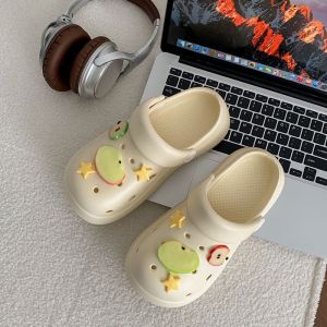[Free Shipping] Back-To-School Season: EVA Thick-Soled Creative Star And Apple Design Clogs WomenS Summer Versatile Beach Sandals Non-Slip And With A Closed-Toe Design