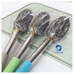 FLYBUY SHOP 1pcs Long Rod Steel Ball Stainless Steel with Brush Cleaning Dishwashing Long Rod Handle Bottle Cans Do Not Hurt Hands Special Steel Ball