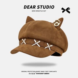CHUN053634 Cung tên Mũ Beret Mẫu móng vuốt Tai mèo Mũ hình bát giác Thời trang Ấm áp Mũ Beret của họa sĩ Phụ nữ