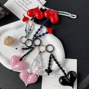 MP0Y Handmade Bag Charm Keychain Colorful Beads Double Heart Shape Beaded Keychain Accessories Trendy Car Keychain Decoration Bags  Keys Decoration