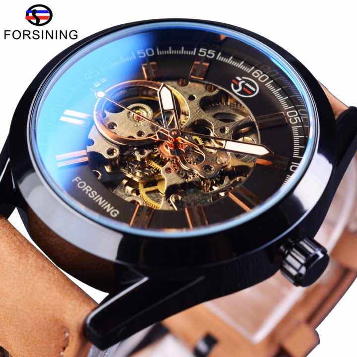 new Forsining 2018 men's fashion casual sports watch leather top
