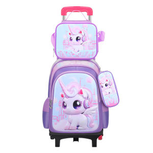 SG Gadget® 3Pcs/set Kids Cartoon Schoolbag with Trolley High Quality Kids Backpack （with Pencil Case Lunch Bag ）