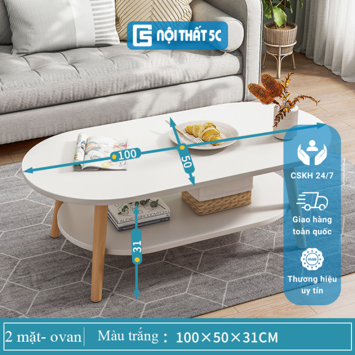Bàn cà phê, bàn trà đơn giản 2 mặt hình OVAN phong cách Bắc Âu, hiện ...