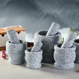 Boutique Sesame White Granite Stone Mortar Home Use and Commercial Use Garlic Press Gallipot Manual Grinding DeviceMortar and pestle stone pounder Lesung Batu Granite Stone po