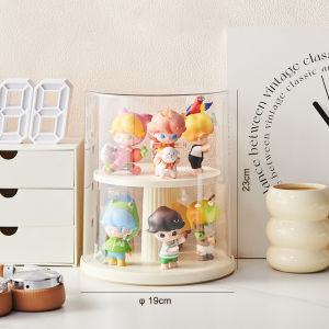 Vision 360° Rotating Display Case with Clear Cover Double Layer Doll Toy Storage Box Collections Blind Box Display Stand with Transparent Lid Dustproof
