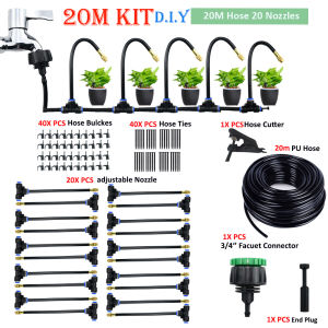 (จัดส่งฟรี) ชุดหัวฉีดสเปรย์หมอก ชุดพ่นหมอก ชุดพ่นไอน้ำ เครื่องพ่น 20เมตร + 20หัวฉีด มุมสเปรย์และการไหลของน้ำสามารถปรับได้ด้วยตัวเอง เหมาะสำหรับสถานที่เช่นสวน สวนผัก สวนพฤกษศาสตร์ รดน้ำต้นไม้ ลดฝุ่น PM2.5