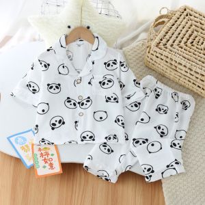 ชุดนอนเด็กสไตล์เกาหลี ชุดนอนเด็กผู้หญิง-เด็กผู้ชาย ผ้ามัสลิน นิ่มเด้ง ใส่สบาย ระบายอากาศได้ดี ลายการ์ตูน ไซส์100-120