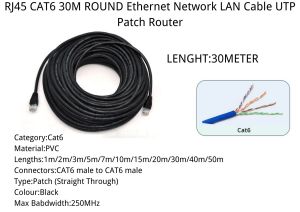 RJ45 CAT6 30M ROUND Ethernet Network LAN Cable UTP Patch Router