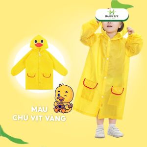 Áo mưa choàng trẻ em hình thú hoạt hình dễ thương – Poly chống thấm màu sắc tươi sáng có mũ & túi
