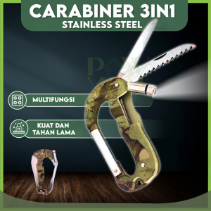 Karabiner Lipat 3in1 Multifungsi Gantungan Kunci Senter Carabiner Peralatan Survival