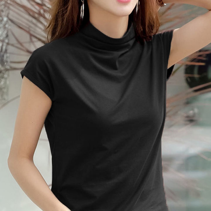 Modal half a turtle neck shirt with short sleeves the spring and