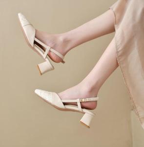 Elegant Sandals For Women With Heel Korean Leather Block Heel Womens Formal Shoes Office Shoes Pointed heels For Women Elegant Work Heel Chunky