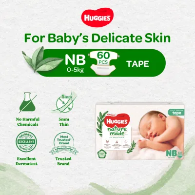 Huggies Platinum Naturemade NB NewBorn 60s Tape Diapers