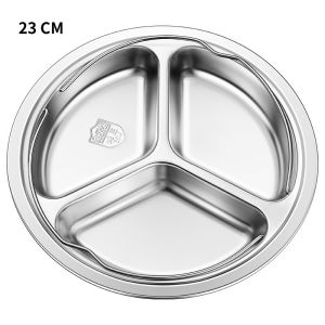 3 Compartment Round Plate Steaming Tray Divided Food Pan Handle Anti-Scald Restaurant School Supplies