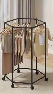 COD 360° Rotating Clothes Rack With Wheels Thickened Metal Clothes Rack Stand Heavy Duty Circular Clothes Hanger Organizer For Balcony Bedroom Laundry Room