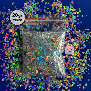 GLITTER HOLOGRAM SHAPED 20gr GLITTER BENTUK BINTANG HATI BULAN KUPU-KUPU PERSEGI PANJANGN STAR MOON LOVE Rectangel Gliter Shape Berkilau Sparkle Nail Art