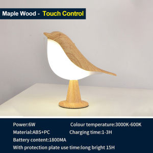Vimite 3-color Wood Grain Light Touch Control Switch Bird Cute Creative Eye Protection Lihts Bedroom Bedside Living Room Table Decoration Lamp
