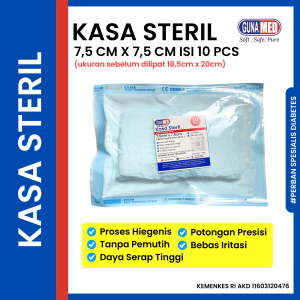 KASA STERIL 75CM X 75CM ISI 10PCS / KASA LIPAT / POUCH / BAHAN KASA SEBELUM DILIPAT 185CM X 20CM