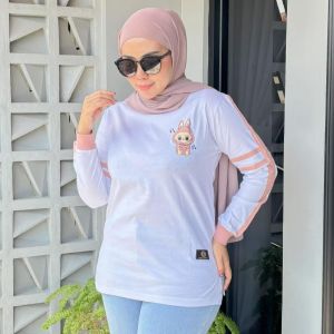 Kaos Wanita Lengan Kerut Kombinasi Katun Combed PREMIUM T-Shirt Wanita Jumbo Terbaru