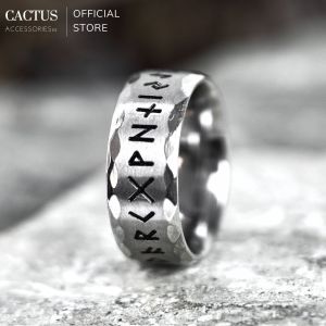 Nhẫn khắc kí tự cổ ngữ nhẫn Rune tròn vát cạnh thép titan không gỉ - Cactus Accessoriesss