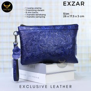 VALQO EXZAR Clutch Kulit Sapi Pouch Kulit Handbag Wanita Pria 6 Slot Kartu Tas Tangan Souvenir Kantor
