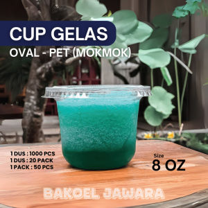 ( 1 PACK 50 PCS ) CUP GELAS PLASTIK ES KRIM KOPI PREMIUM PET OVAL 8 / 12 / 14 / 16 OZ