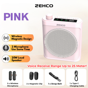 Zehco Wireless Microphone Speaker 2 Mic Bluetooth Voice Amplifier Teacher Tour Guide Loud Voice